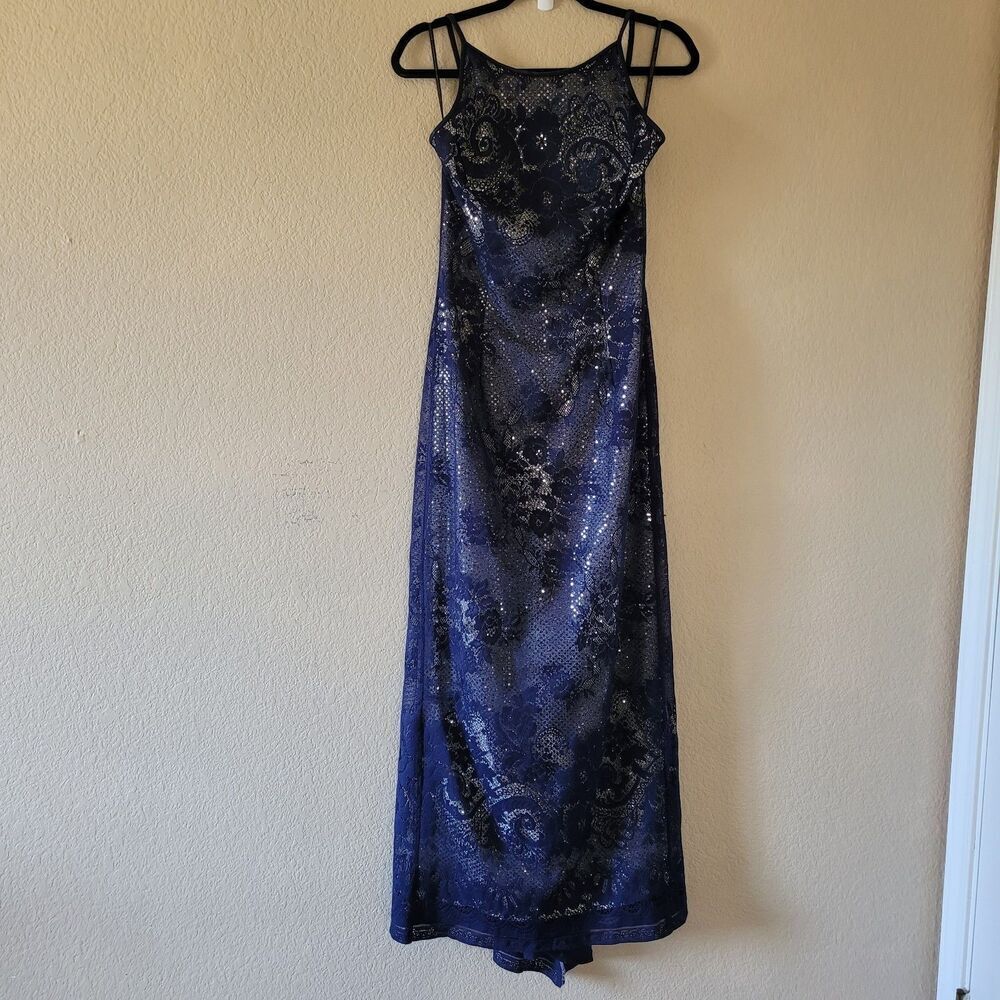Scott McClintock Vintage Evening Maxi Navy Blue Dress Size 6 Y2k Event Sequin